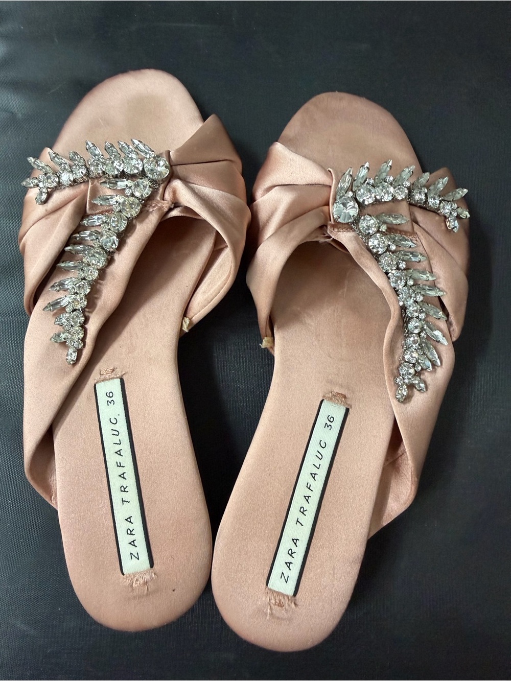 Zara Rose Pink Satin Crystal-Embellished Slide Mules - Picture 4 of 5
